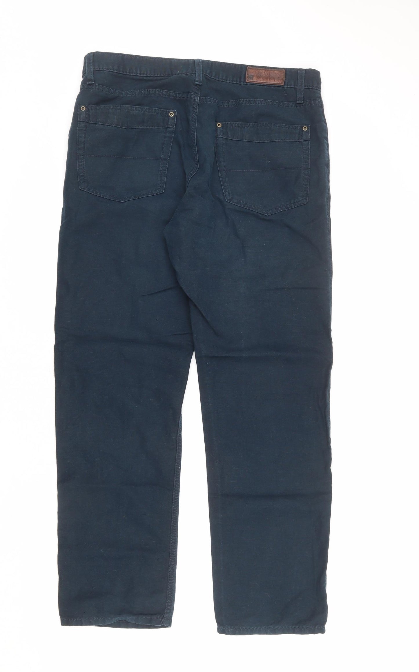 Marks and Spencer Mens Blue Cotton Trousers Size 34 in L31 in Regular Zip