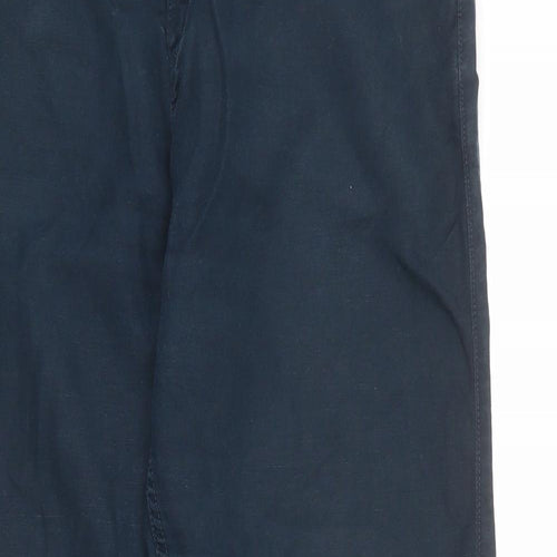 Marks and Spencer Mens Blue Cotton Trousers Size 34 in L31 in Regular Zip