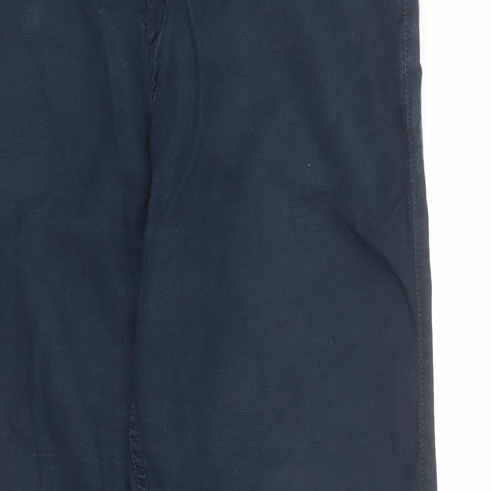 Marks and Spencer Mens Blue Cotton Trousers Size 34 in L31 in Regular Zip