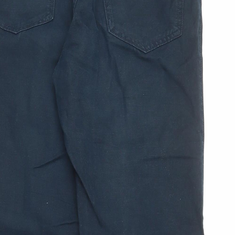Marks and Spencer Mens Blue Cotton Trousers Size 34 in L31 in Regular Zip