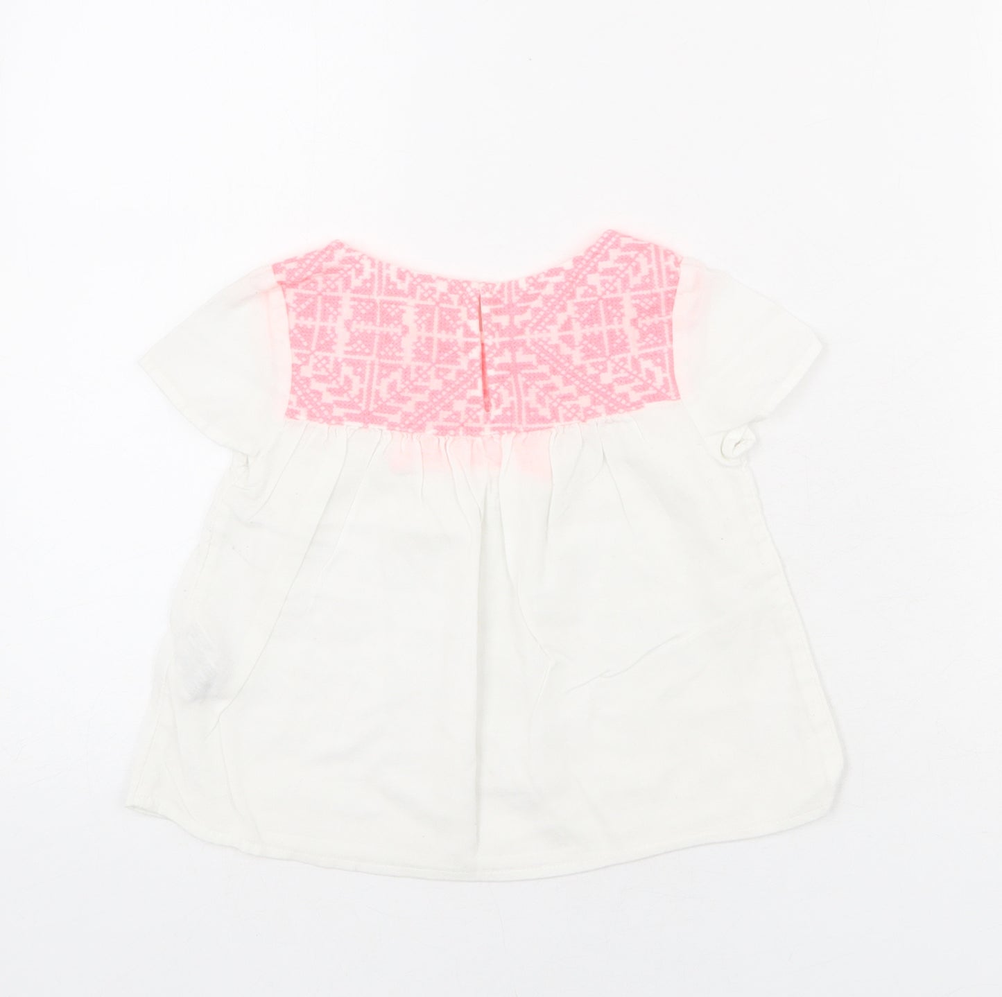 Zara Girls White Polyester Basic Blouse Size 4 Years Round Neck Button