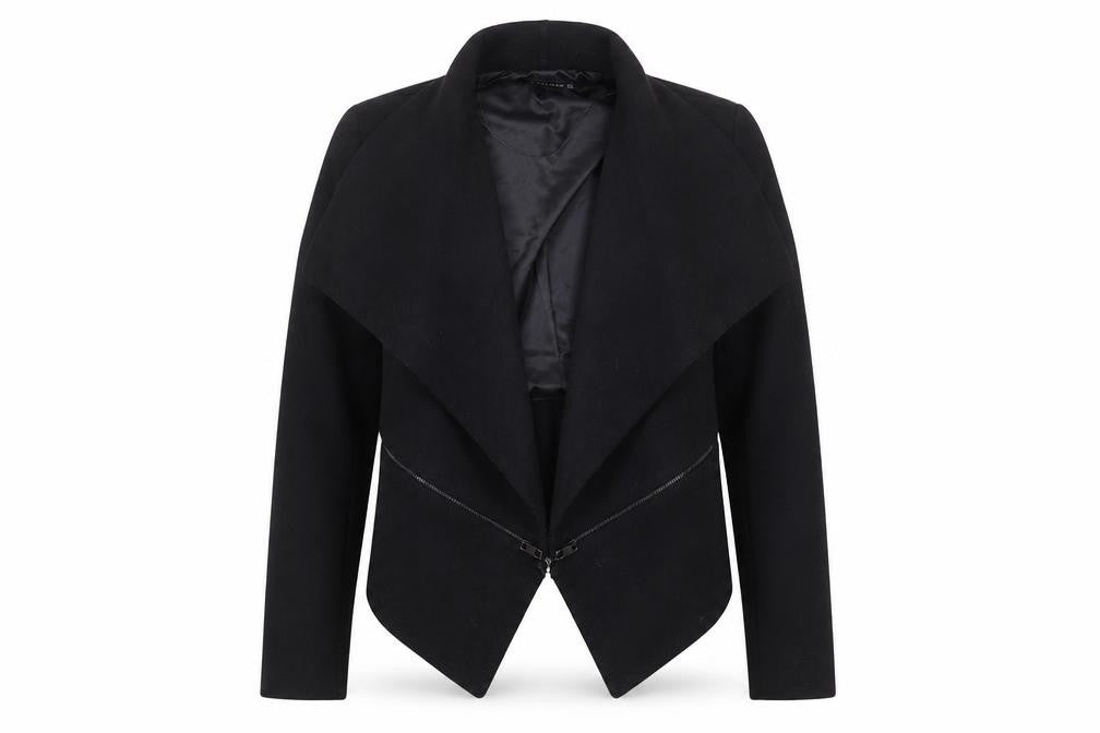 Front view of Zara women’s black biker jacket, size S