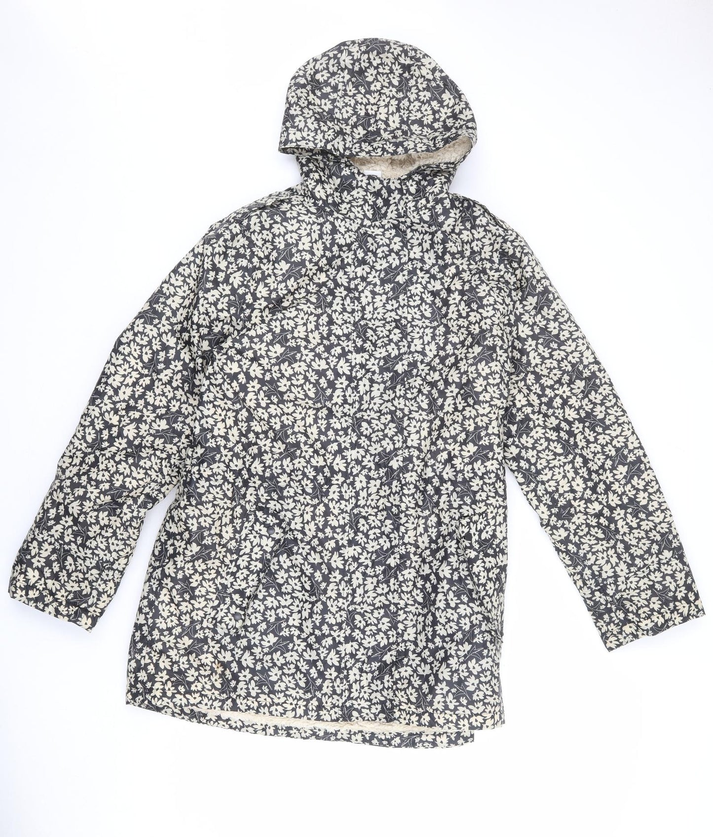 Cotton Traders Womens Grey Floral Rain Coat Coat Size 16 Zip