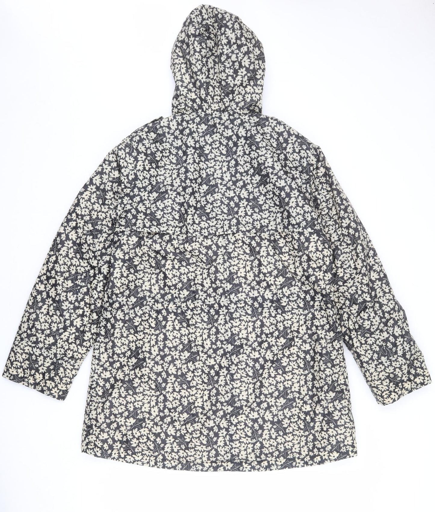 Cotton Traders Womens Grey Floral Rain Coat Coat Size 16 Zip