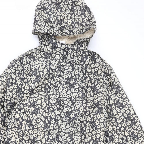 Cotton Traders Womens Grey Floral Rain Coat Coat Size 16 Zip