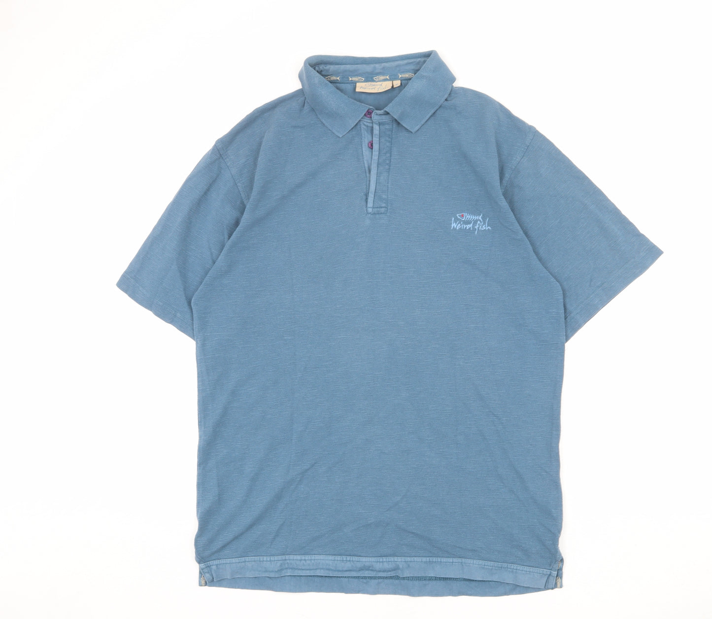 Weird Fish Mens Blue 100% Cotton Polo Size M Collared Button