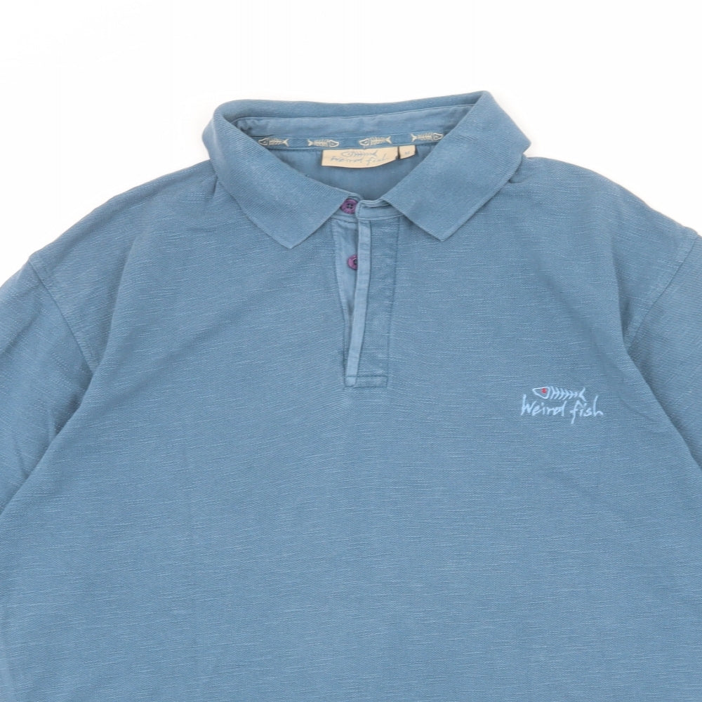 Weird Fish Mens Blue 100% Cotton Polo Size M Collared Button