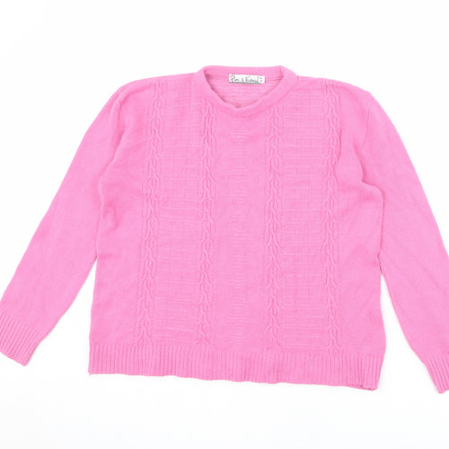 Pure & Natural Womens Pink Round Neck Acrylic Pullover Jumper Size M - Size M-L