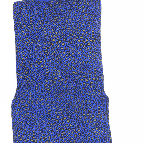PRETTYLITTLETHING Womens Blue Animal Print Polyester Slip Dress Size 10 V-Neck Pullover - Leopard pattern