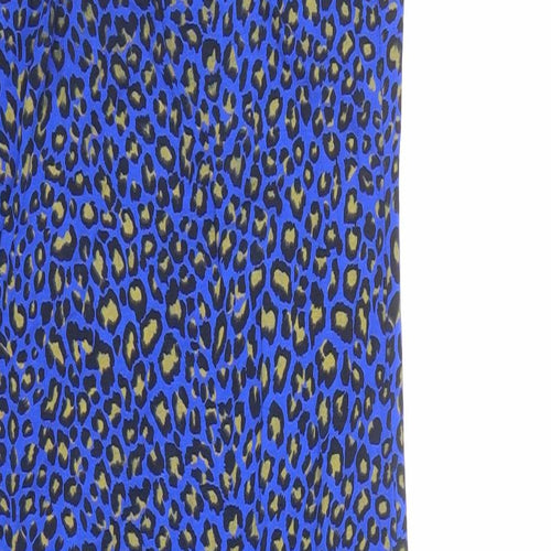 PRETTYLITTLETHING Womens Blue Animal Print Polyester Slip Dress Size 10 V-Neck Pullover - Leopard pattern