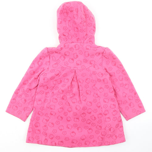 Hello Kitty Girls Pink Geometric Pea Coat Coat Size 4-5 Years Button