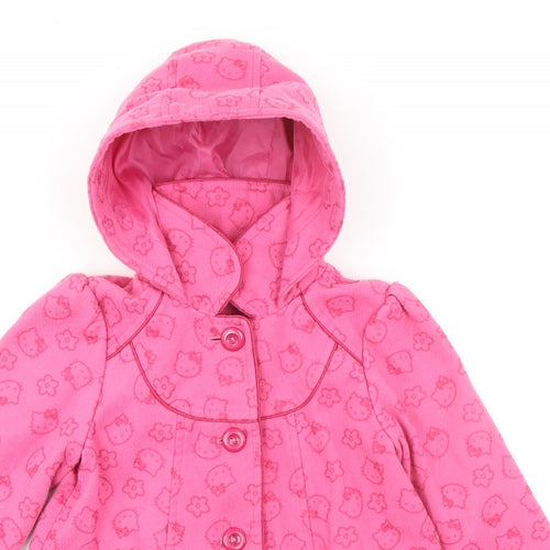 Hello Kitty Girls Pink Geometric Pea Coat Coat Size 4-5 Years Button