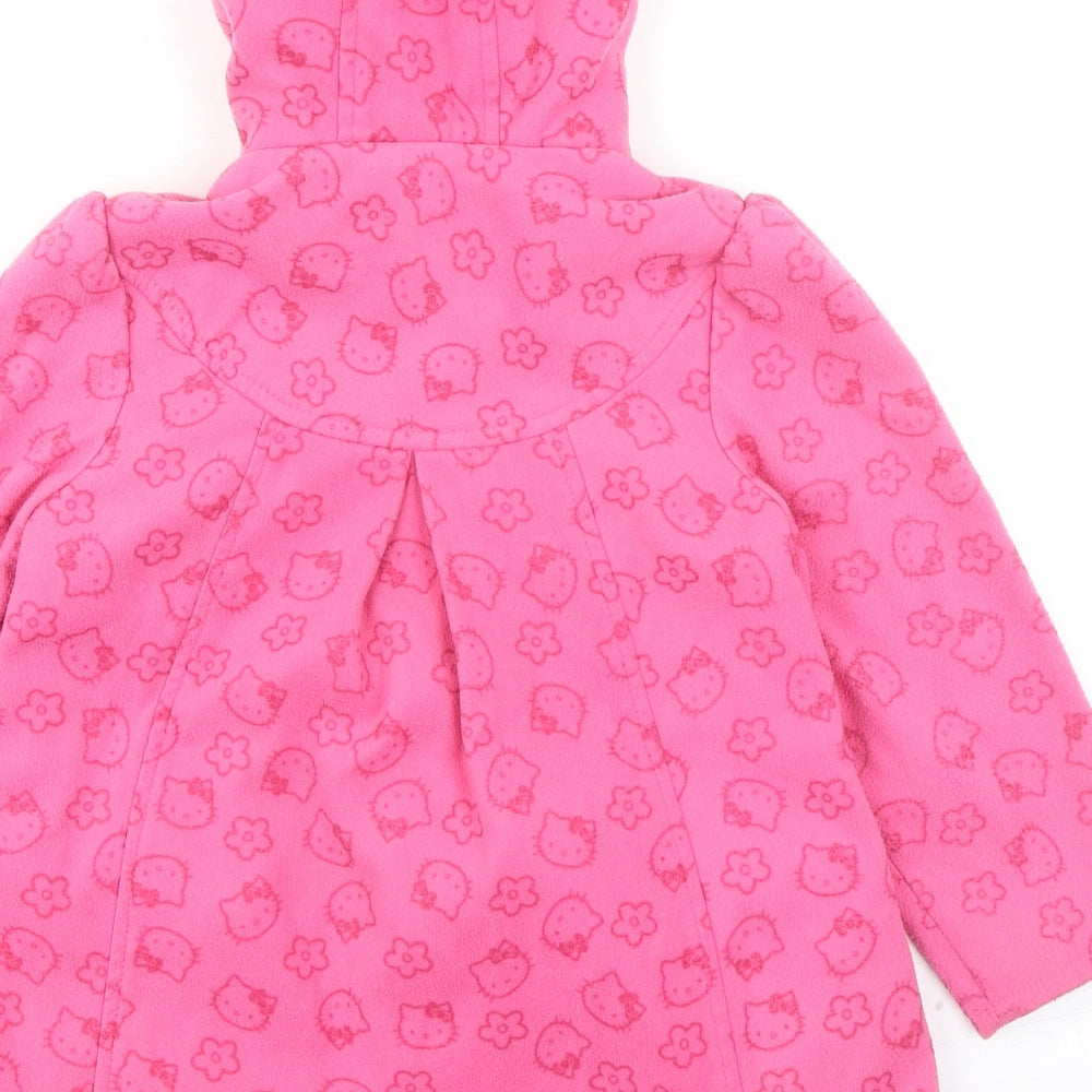 Hello Kitty Girls Pink Geometric Pea Coat Coat Size 4-5 Years Button