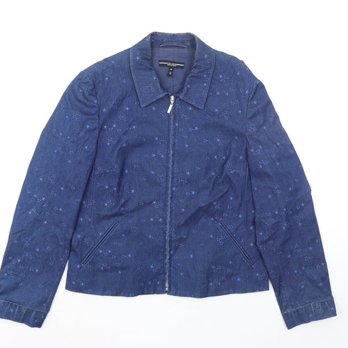 ESCADE SPORT Womens Blue Geometric Jacket Size 10 Zip - Stars Print