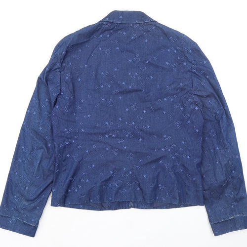 ESCADE SPORT Womens Blue Geometric Jacket Size 10 Zip - Stars Print
