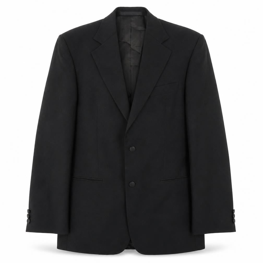 Front view of Marks & Spencer men’s black polyester jacket suit jacket, size 38, regular