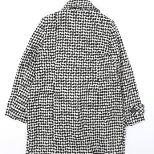 Autonomy Womens Black Geometric Overcoat Coat Size 16 Button