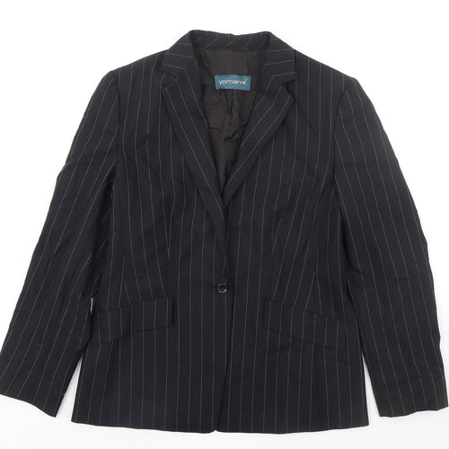 Yomanis Womens Black Striped Jacket Blazer Size 12 Button