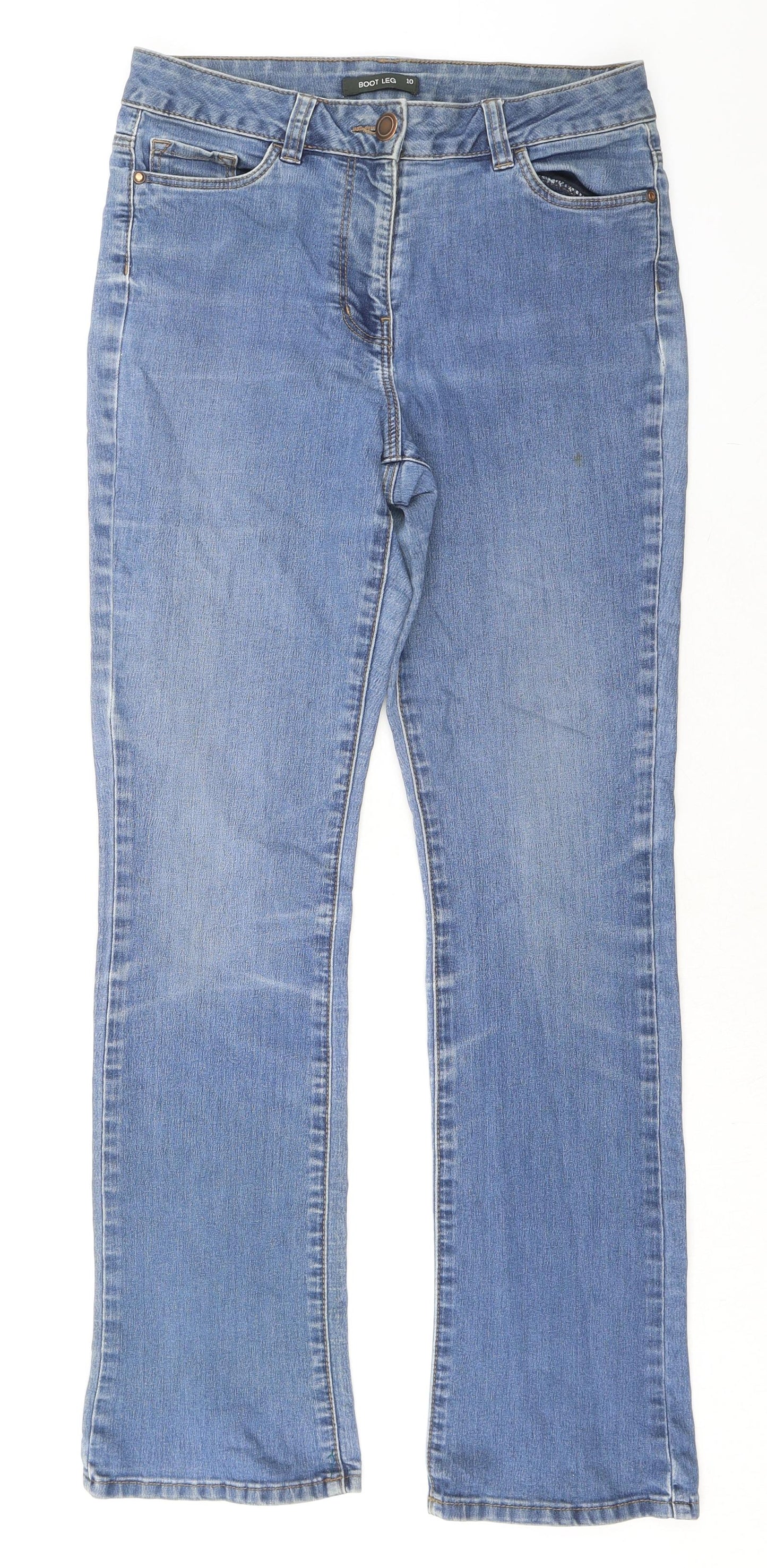 Bonmarché Womens Blue Cotton Bootcut Jeans Size 10 L30 in Regular Zip