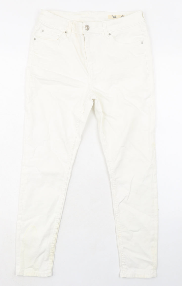 Marks and Spencer Womens White Cotton Skinny Jeans Size 12 L25 in Regular Zip