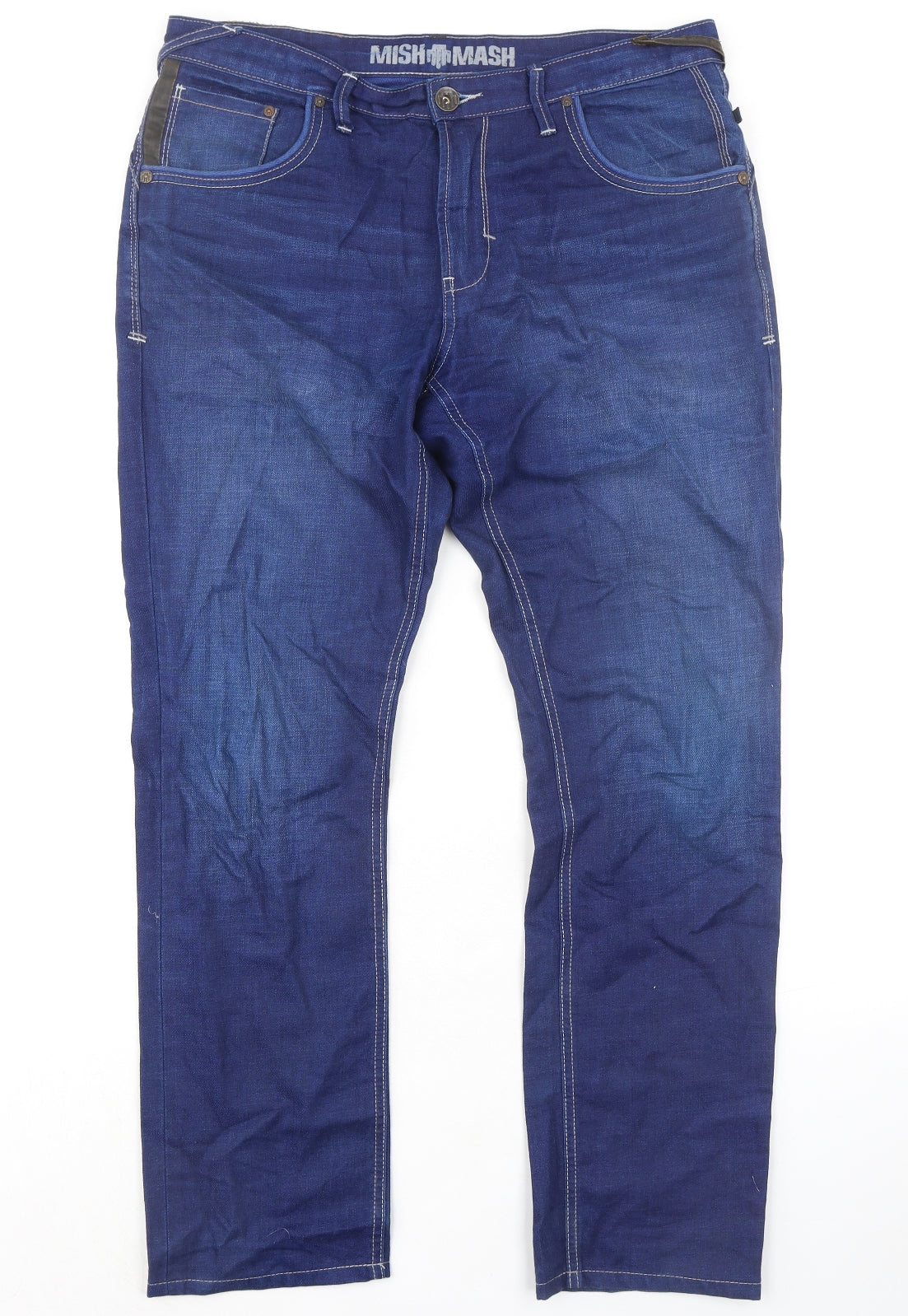 Mish Mash Mens Blue Cotton Straight Jeans Size 34 in L30 in Regular Zip