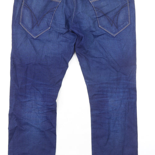 Mish Mash Mens Blue Cotton Straight Jeans Size 34 in L30 in Regular Zip