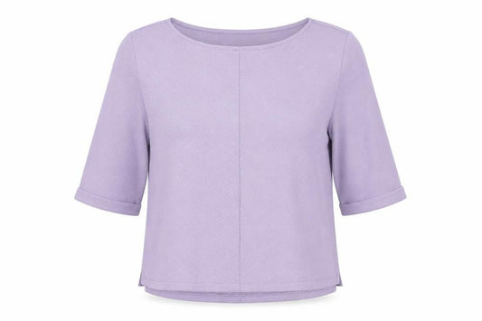 Front view of H&M women’s purple polyester basic blouse, size M, boat neck