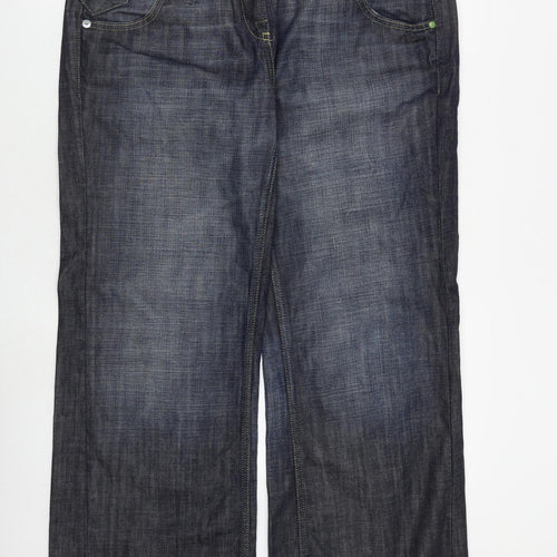 NEXT Womens Blue Cotton Wide-Leg Jeans Size 14 L32 in Regular Zip