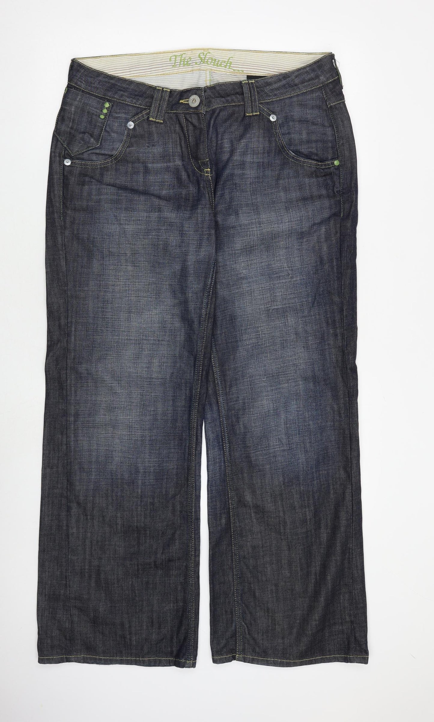 NEXT Womens Blue Cotton Wide-Leg Jeans Size 14 L32 in Regular Zip