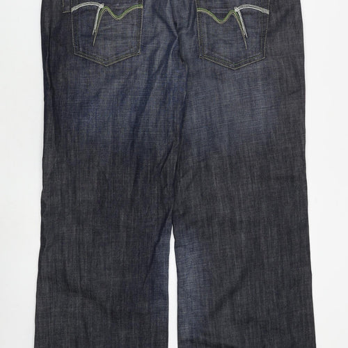 NEXT Womens Blue Cotton Wide-Leg Jeans Size 14 L32 in Regular Zip