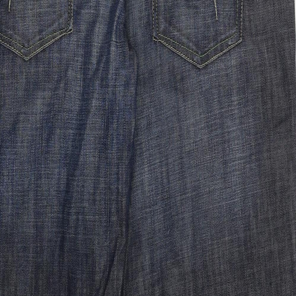NEXT Womens Blue Cotton Wide-Leg Jeans Size 14 L32 in Regular Zip