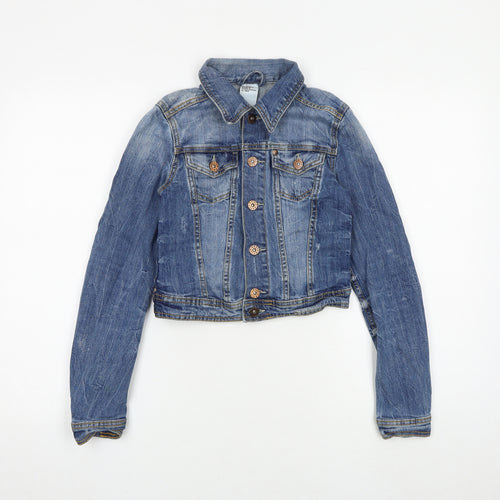 H&M Womens Blue Jacket Size 6 Button