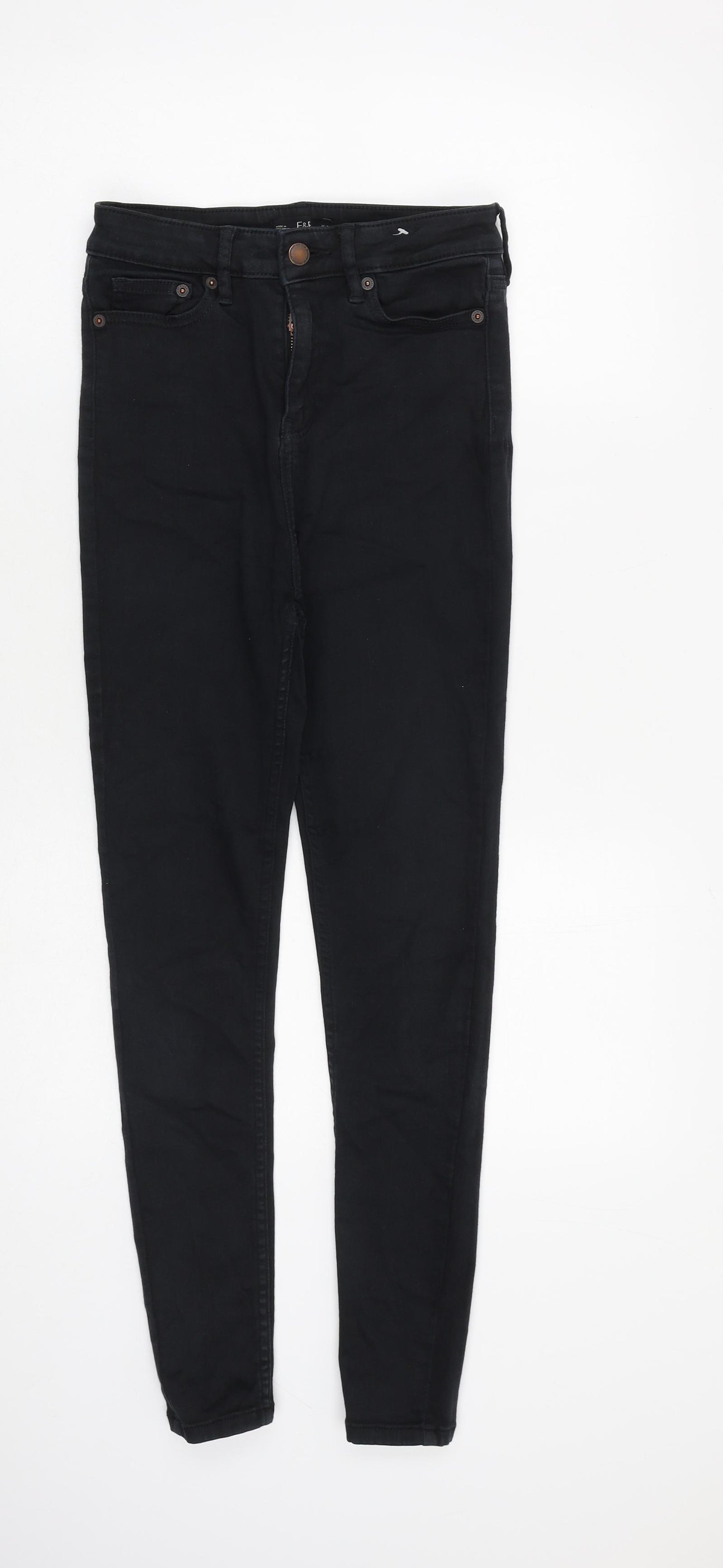 F&F Womens Black Cotton Skinny Jeans Size 8 L27 in Slim Zip