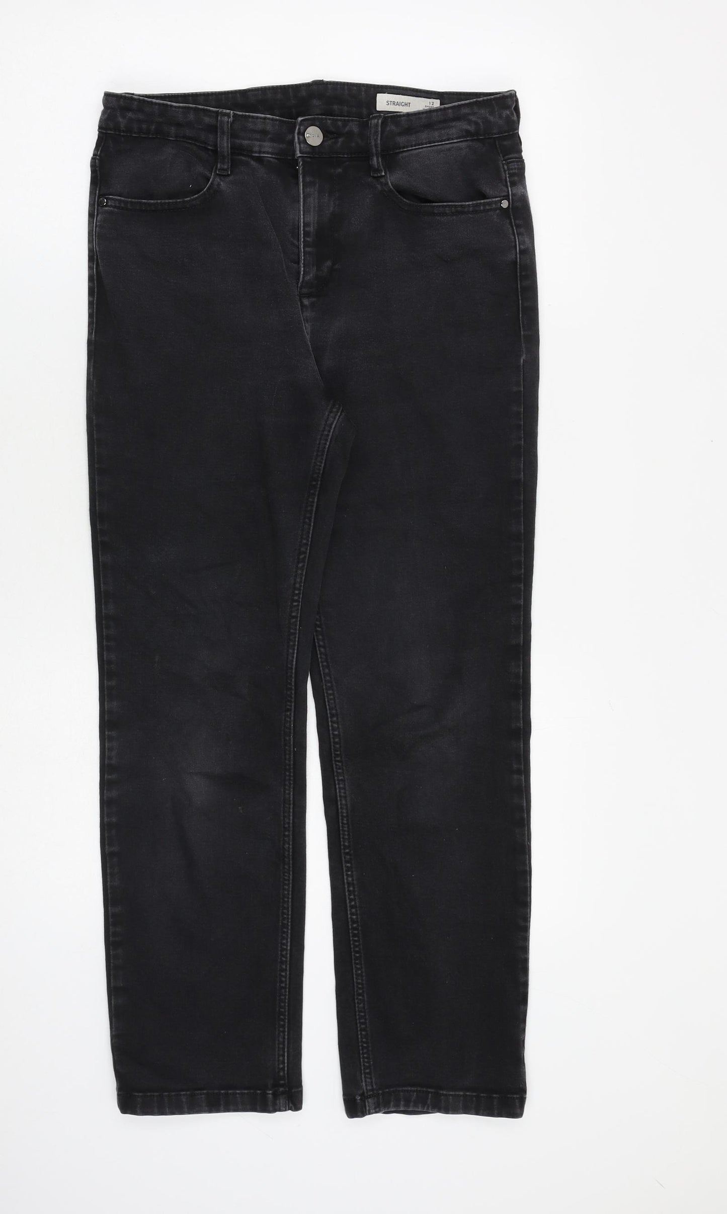 Marks and Spencer Womens Grey Cotton Straight Jeans Size 12 L28 in Regular Zip