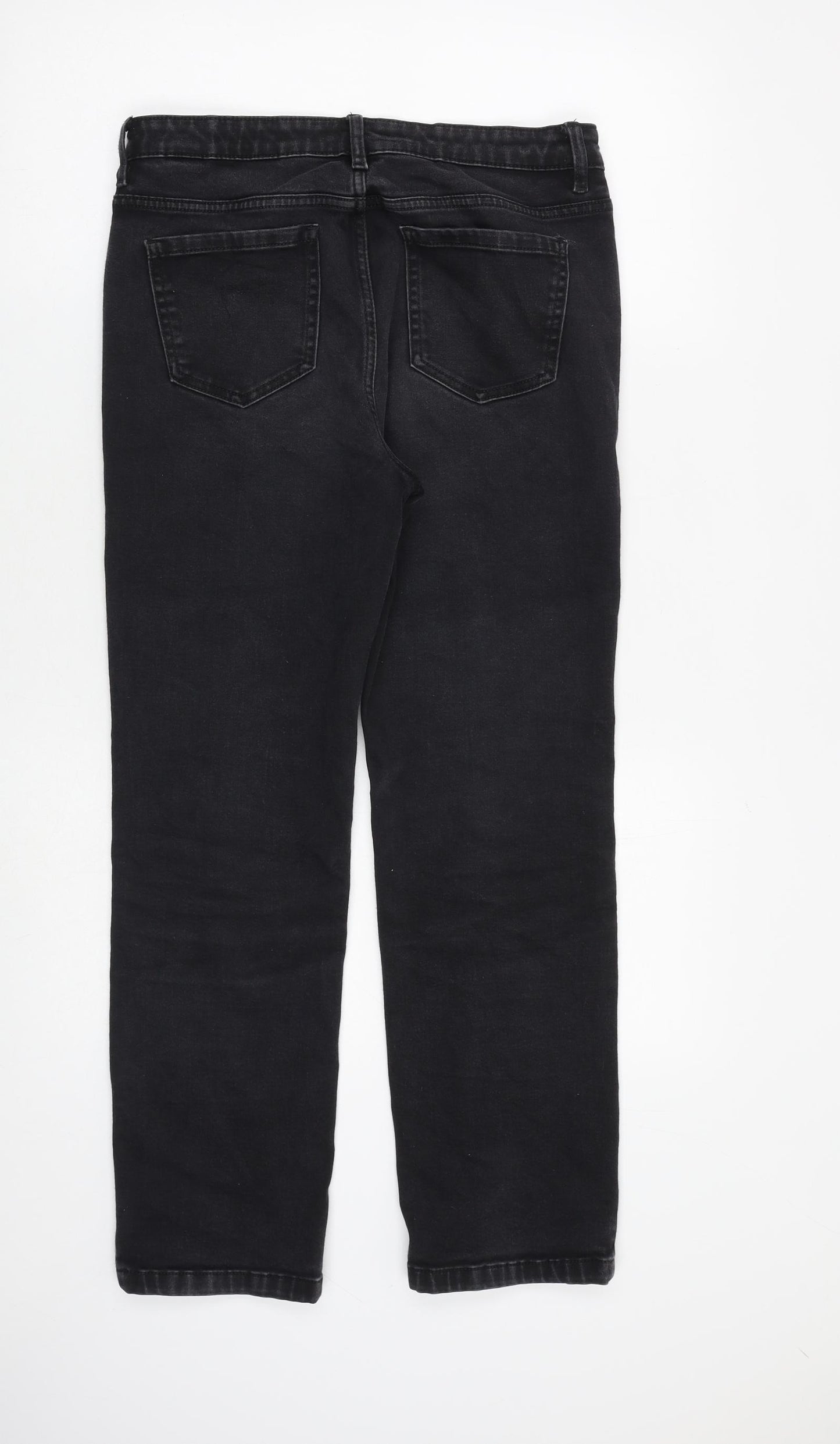 Marks and Spencer Womens Grey Cotton Straight Jeans Size 12 L28 in Regular Zip