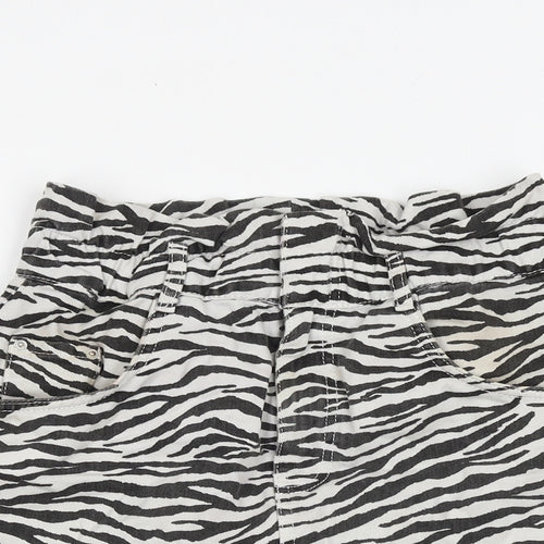 Zara Womens White Animal Print Cotton A-Line Skirt Size S Zip - Zebra pattern