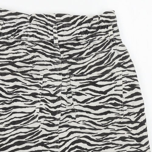 Zara Womens White Animal Print Cotton A-Line Skirt Size S Zip - Zebra pattern