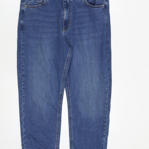 Per Una Womens Blue Cotton Straight Jeans Size 16 L25 in Regular Zip