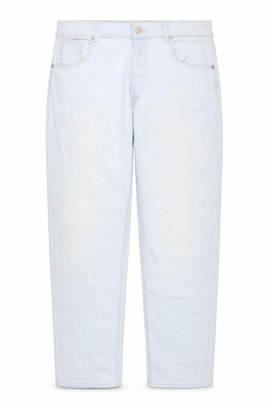 Front view of Replay women’s blue cotton mom jeans, size UK 31, in, 26-inch leg regular button