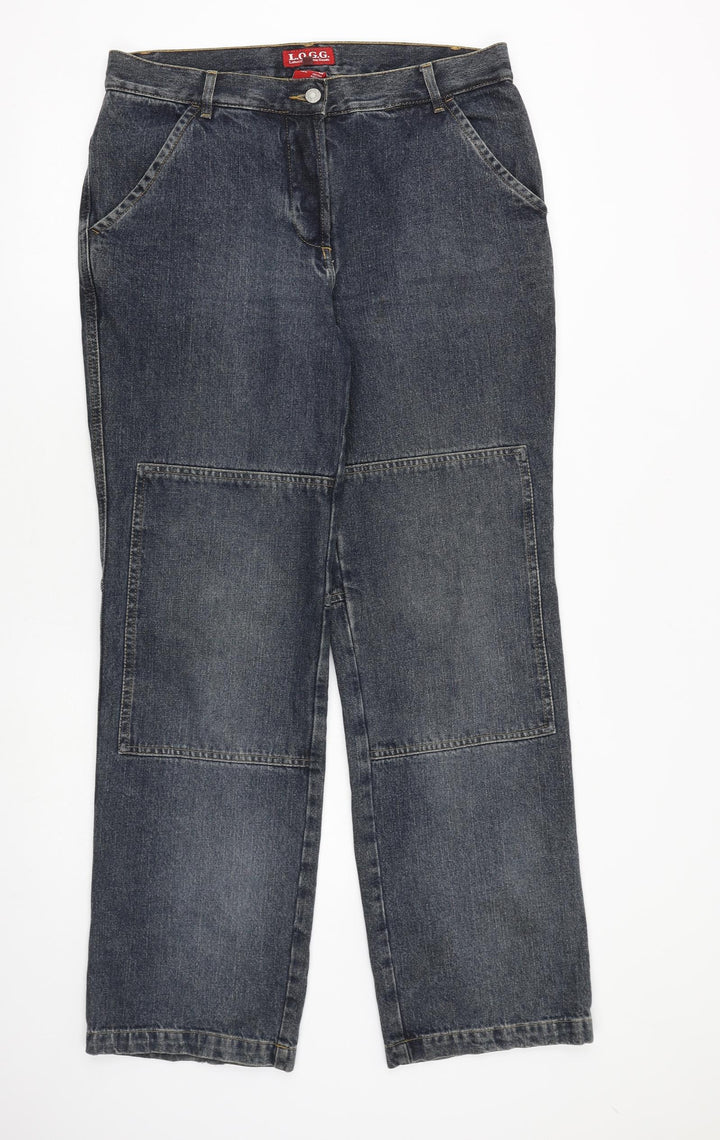 H&M Womens Blue Cotton Straight Jeans Size 12 L33 in Regular Zip