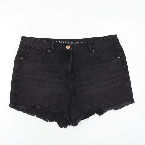 NEXT Womens Black 100% Cotton Cut-Off Shorts Size 14 L3 in Regular Zip
