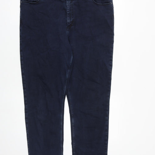 Marks and Spencer Womens Blue Cotton Straight Jeans Size 16 L28 in Regular Zip