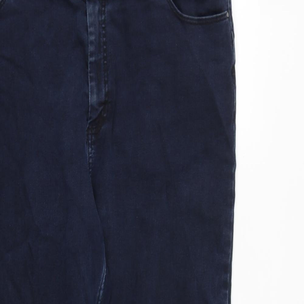 Marks and Spencer Womens Blue Cotton Straight Jeans Size 16 L28 in Regular Zip