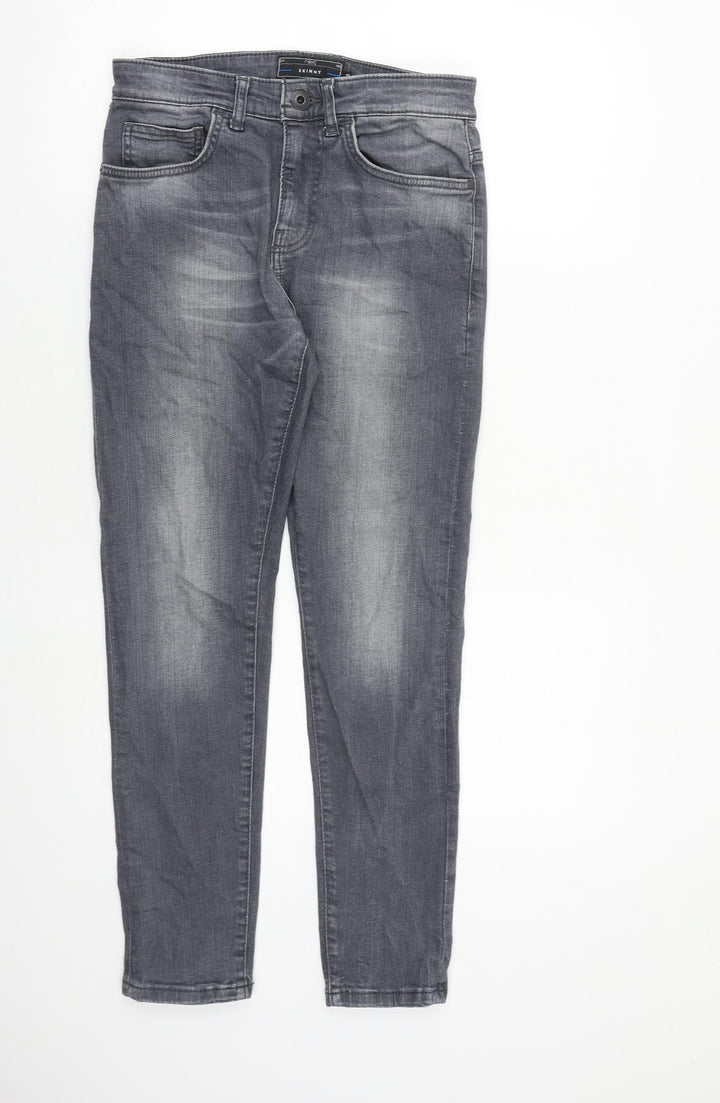 NEXT Mens Grey Cotton Tapered Jeans Size 28 in L28 in Slim Zip