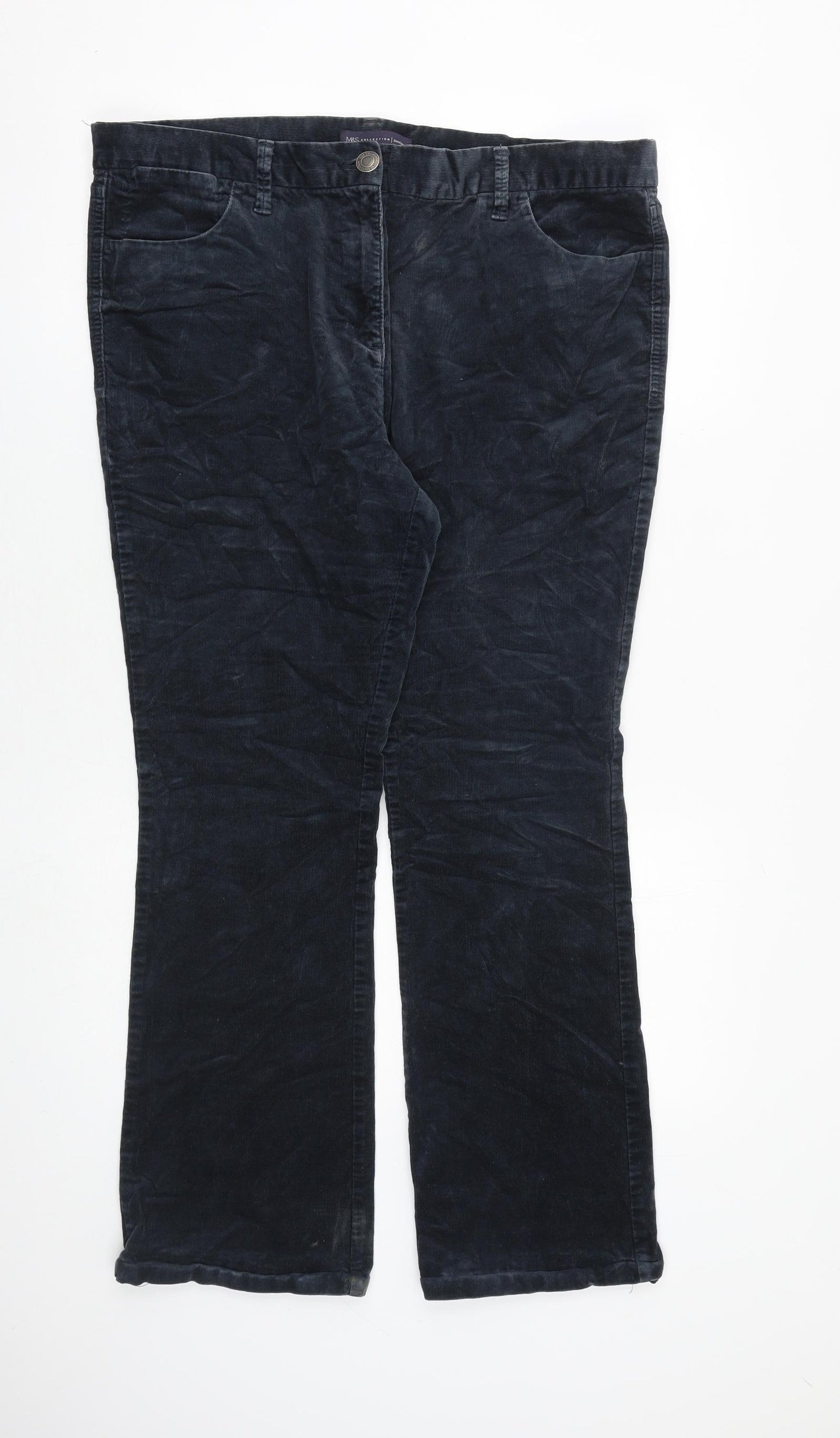 Marks and Spencer Womens Blue Cotton Trousers Size 16 L29 in Regular Zip