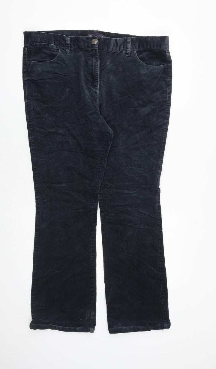 Marks and Spencer Womens Blue Cotton Trousers Size 16 L29 in Regular Zip