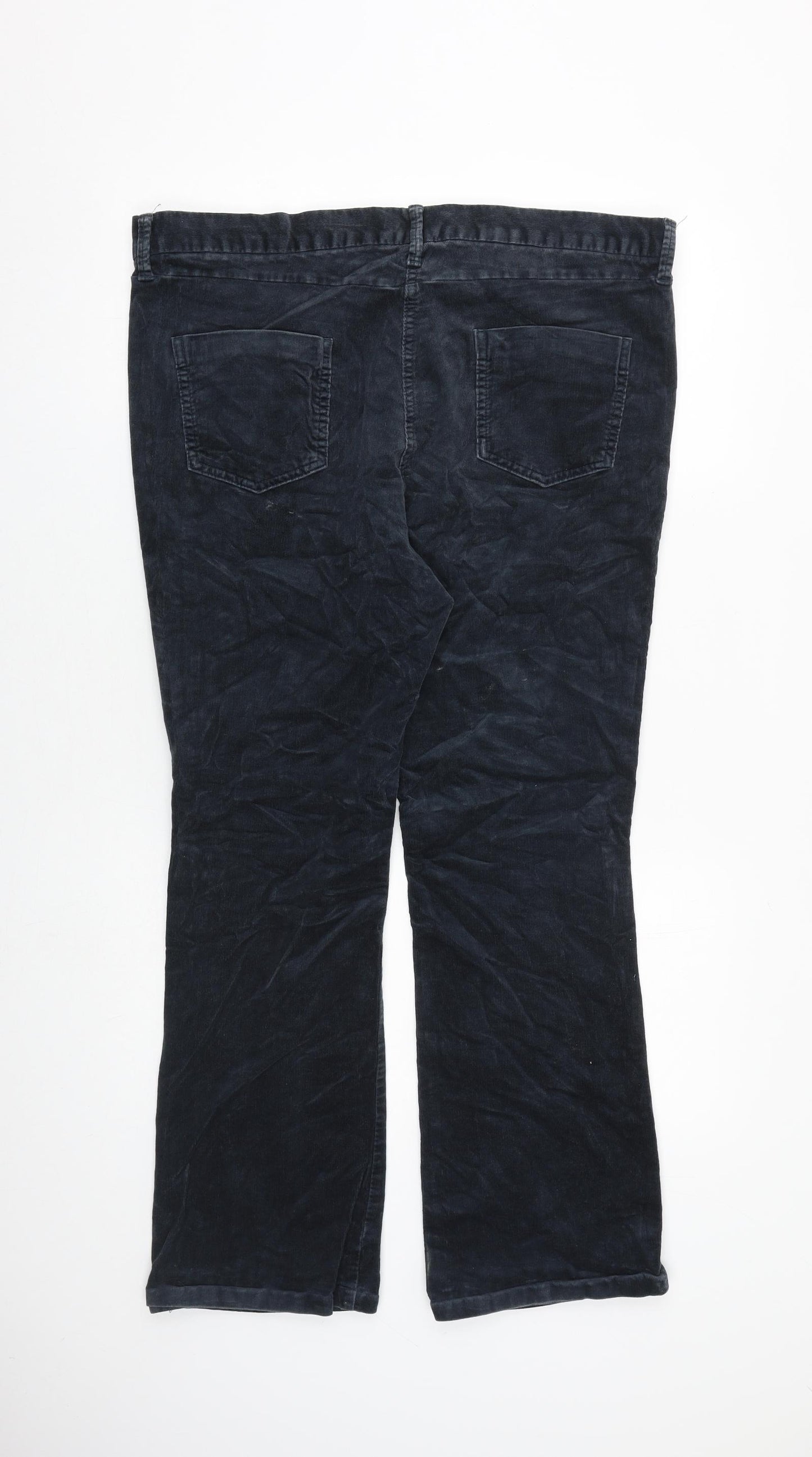 Marks and Spencer Womens Blue Cotton Trousers Size 16 L29 in Regular Zip