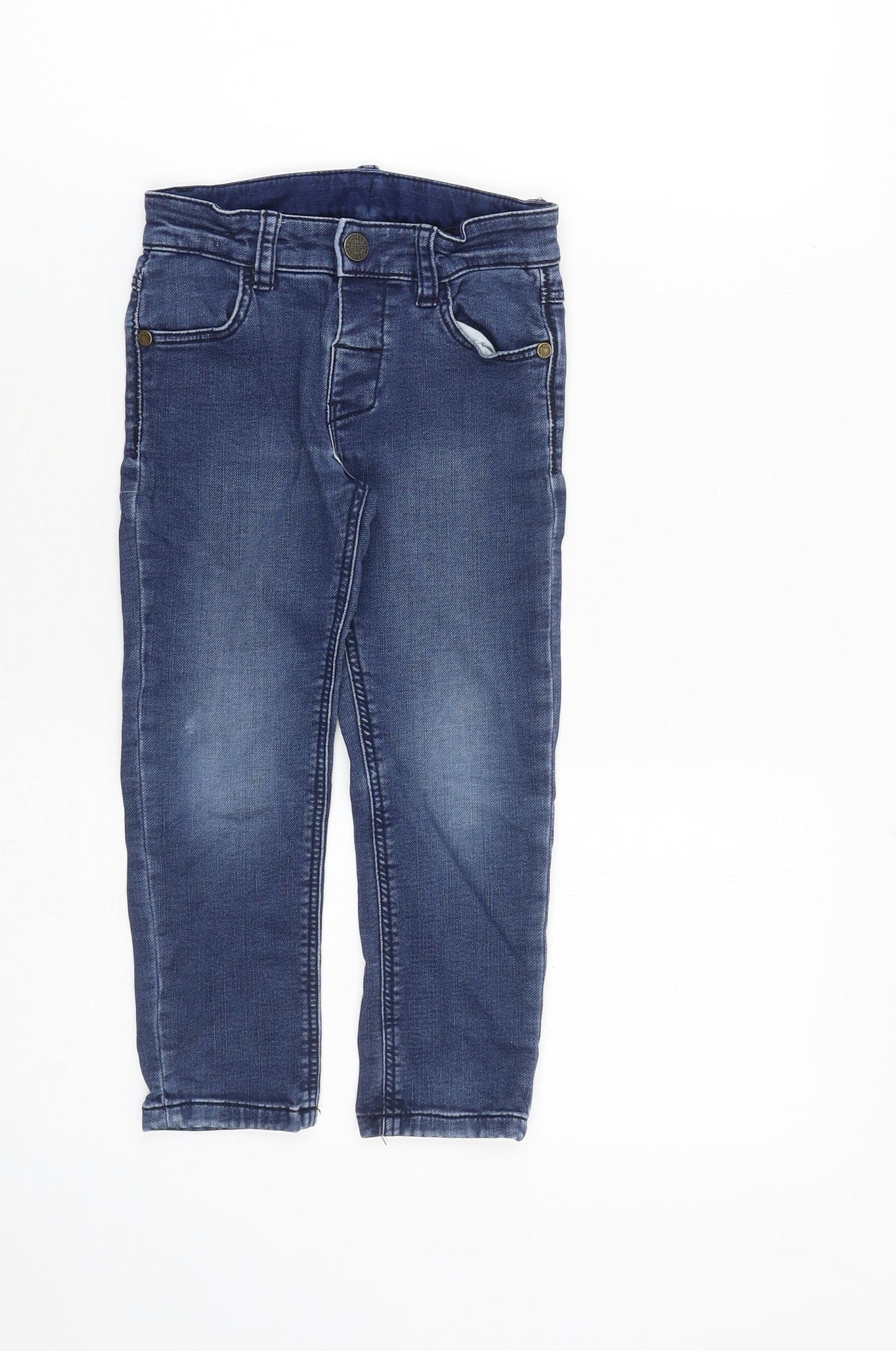 Marks and Spencer Boys Blue Cotton Skinny Jeans Size 3-4 Years Regular Zip