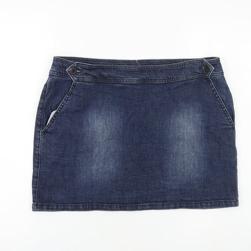 White Stuff Womens Blue Cotton Mini Skirt Size 14 Zip