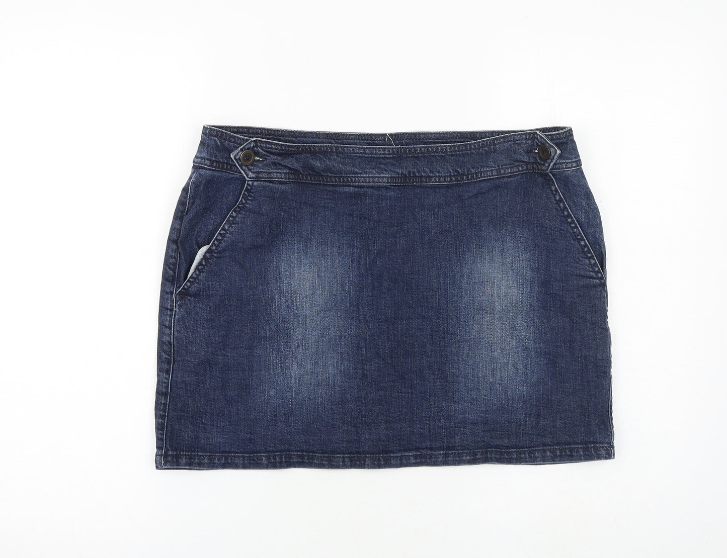 White Stuff Womens Blue Cotton Mini Skirt Size 14 Zip